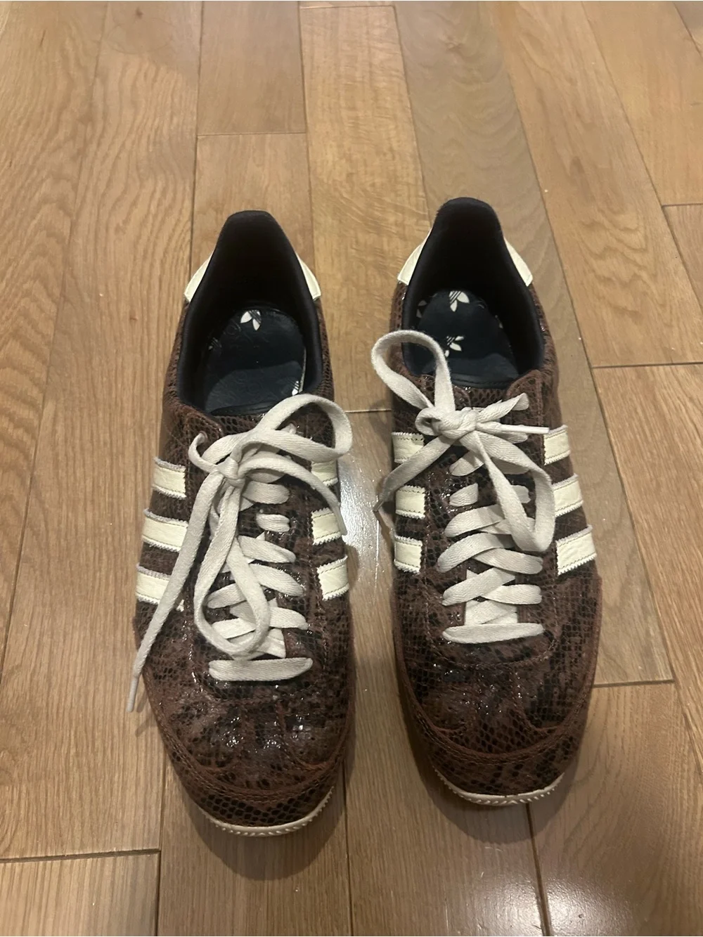 adidas Brown Snake-Print Sneakers with Cream Stripes
